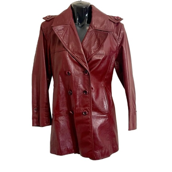 Etienne Aigner Vintage 1970s Burgundy Leather Trench Coach - Vintage Size‎ 14 - Picture 1 of 8